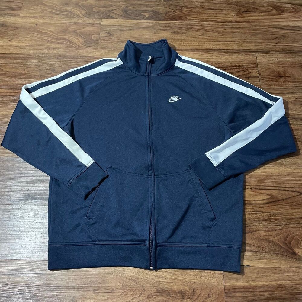 Nike Track Full Zip Jacket Mens XL Blue Long Sleeve Striped VTG Y2K FLAWS READ